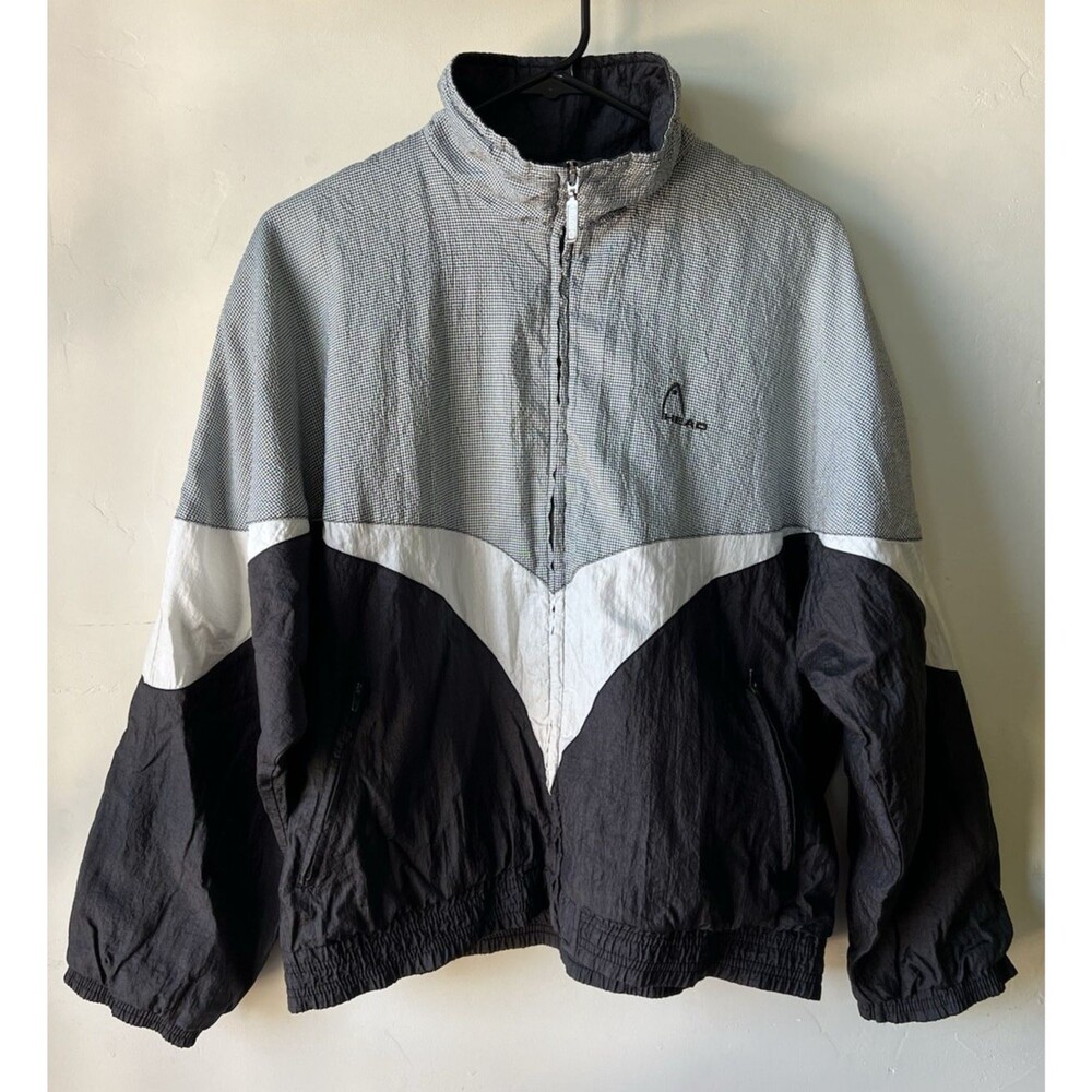 HEAD Gray White Black Checkered Windbreaker Jacket Men's Full Zip Lightweight M
